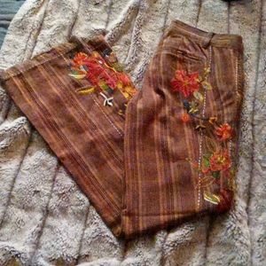Johnny Was Biya Two Ten Ten Five Brown Plaid Embroidered Pants 2